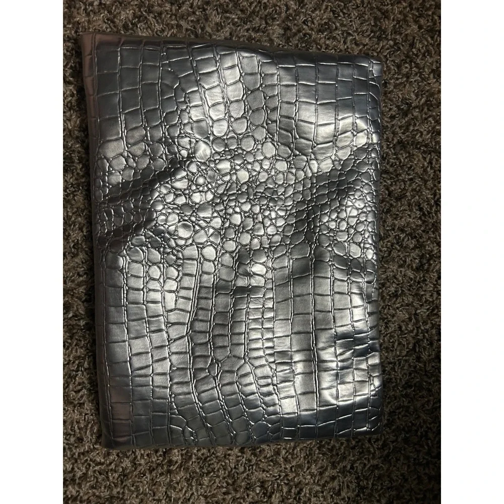 Makeup Junkie Bags Silver Metallic Croc Embossed Large Cosmetic Bag Tassel